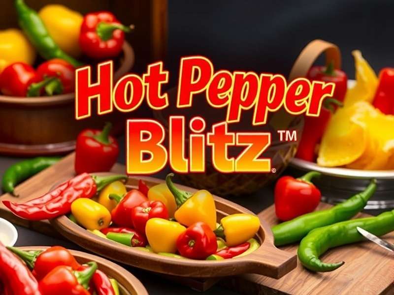 Hot Pepper Blitz Official Cover Art Hot Pepper Blitz game cover showing spicy peppers and Indian street food